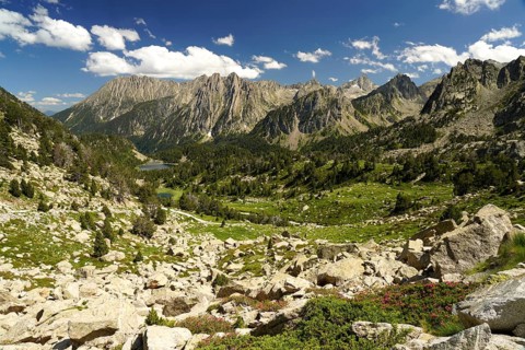 Mountain landscape in the AigÃ¼estortes i Estany de Sant Maurici National Park, Catalonia, Spain