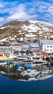 Honningsvag bay, island of Mageroya in Finmark county, Norway. Famous cruise and tourist