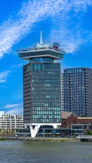 Amsterdam lookout with 360-degree views of Amsterdam skyline and Over the Edge swing attraction