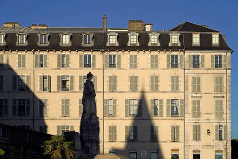 Silhouette of the statue on the war memorial Monuments Aux Morts de Pau in Pau, Pyrenees, France