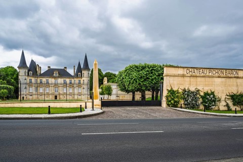 Vineyard of Chateau Pichon Longueville Baron Vineyard and grape fields around Pauillac, Bordeaux,