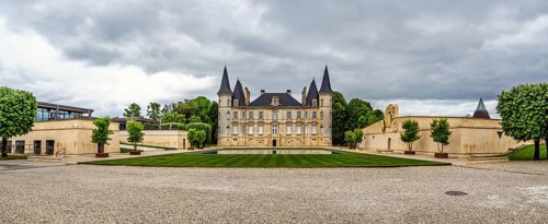 Panorama of Vineyard of Chateau Pichon Longueville Baron Vineyard and grape fields around Pauillac,