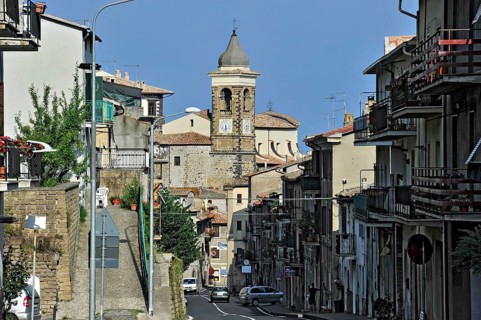 Medieval bell tower, baroque church Chiesa della Maddalena, collegiate church, Via Piave, historic