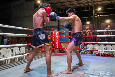 Thai boxing Muai Thai boxer in action, Pattaya, Thailand