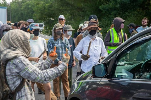 Baldwin, Michigan USA - 4 July 2025 - Activists rally against the North Lake Correctional Facility,
