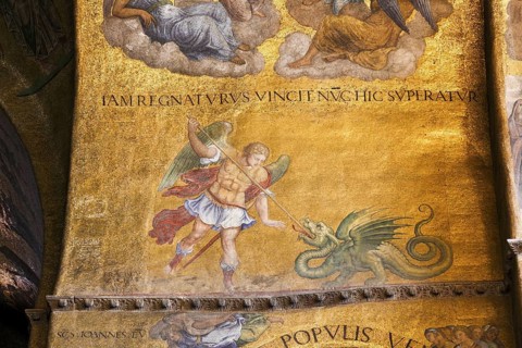 Ceiling mosaic, Archangel Gabriel in the Roman Catholic Basilica of St Mark on St Mark's Square,