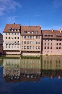 River Pegnitz, Spital-Apotheke, historical building, pharmacy, facade, window, abstract