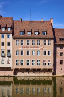Spital-Apotheke, historical building, river Pegnitz, pharmacy, facade, window, abstract