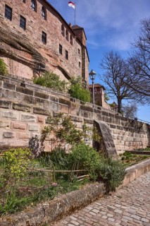 Imperial castle, old town, historic buildings, castle wall, flag, sandstone wall, footpath,