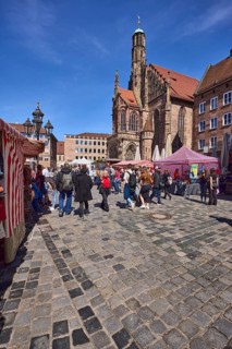 Church of Our Lady, church, pedestrian zone, square, historical buildings, market, market stalls,