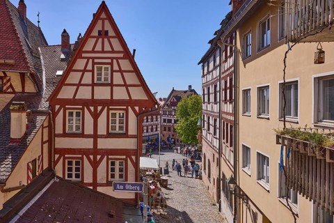 Historic half-timbered houses, residential buildings, gables, pointed roofs, faÃ§ade, window,