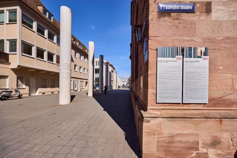Street of Human Rights, installation, sculptor Dani Karavan, general architecture, alley, old town,