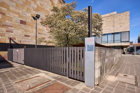 Germanisches National Museum, cultural history museum, metal fence, access gate, sandstone wall,