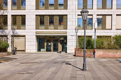 Police Headquarters Middle Franconia, modern architecture, facade, window, entrance, door, lantern,