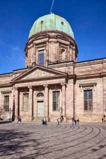 Church of St Elisabeth, architectural style classicism, dome, columns, cobblestone pavement,