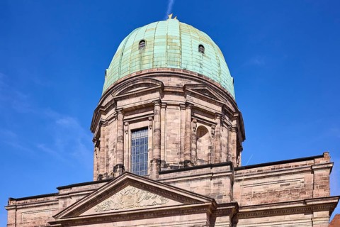 Dome, Church of St Elisabeth, architectural style classicism, blue sky, cirrostratus clouds,