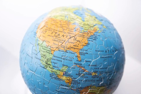 Puzzle globe. Map made from puzzle pieces. Gulf of Mexico