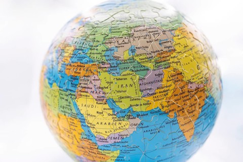 Puzzle globe. Map made from puzzle pieces. Turkey, Israel, Mediterranean, Iran