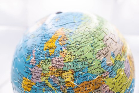 Puzzle globe. Map made from puzzle pieces