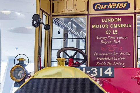 Milnes-Daimler double-decker bus from 1907. The Mercedes-Benz Museum in Stuttgart presents a
