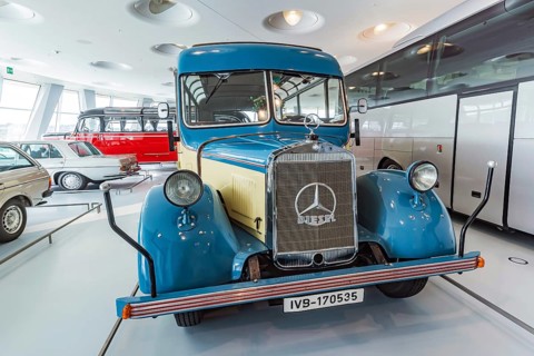 Mercedes-Benz O 2600 all-weather touring coach from 1940. The Mercedes-Benz Museum in Stuttgart