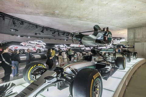 The Mercedes-Benz Museum in Stuttgart presents a journey through the automotive history of the