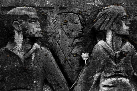 Bittermark memorial, memorial site, detail with tulip for the memorial service on Good Friday,