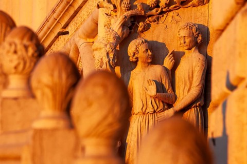 Doge's Palace, corner capital Noah's drunkenness with his sons Sem, Venice, Veneto, Italy