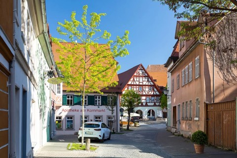 Town centre at the Kornmarkt, Bad Windsheim, Bavaria, Germany