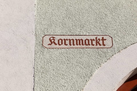 Schrfitzug Kornmarkt on a facade, Bad Windsheim, Bavaria, Germany