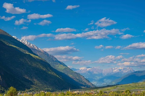 View of the Sarntal Alps over Laces and the Adige Valley, Dolomites, South Tyrol, mountains, Laces,