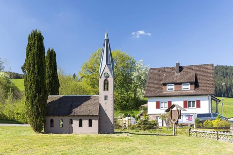 Model of the Protestant St Mary's Church in the Small Spa Park, Baiersbronn, Northern Black Forest,