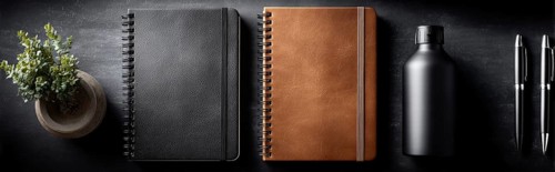 Minimalistic flat lay of office workflow productivity tools that improve efficiency and saving time