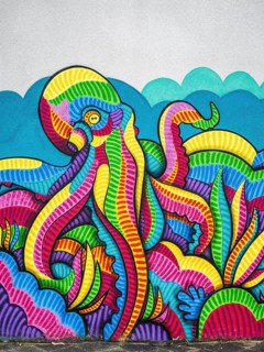Octopus graffiti in Le Verdon-sur-Mer, Nouvelle-Aquitaine, Gironde, France