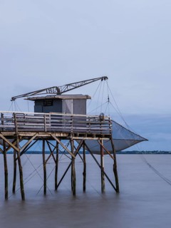 Fishing huts over Randonnee entre Histoire et Nature, Fouras, Fouras-les-Bains, Charente-Maritime,