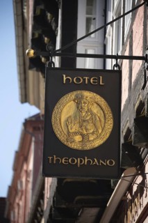 Historic hanging sign Hotel Theophano, Quedlinburg, Saxony-Anhalt, Germany