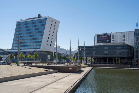Modern office building and casino, Stena Line, Schwedenkai, Kiel, Kiel Fjord, Baltic Sea,