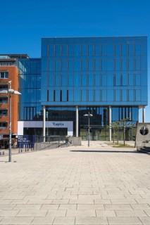 Modern Capita office building at Germaniahafen, Museum Harbour, Kiel, Kiel Fjord, Baltic Sea,