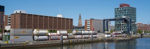 Modern office building, town hall, Schwedenkai, harbour, Kiel, Kiel Fjord, Baltic Sea,
