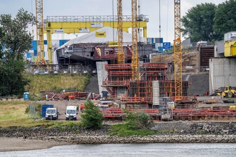 Rhine bridge Duisburg-Neuenkamp, motorway A40, start of construction of the second bridge, bridge
