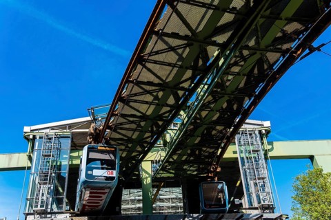 A suspension railway at the Vohwinkel terminus, Wuppertal, Germany