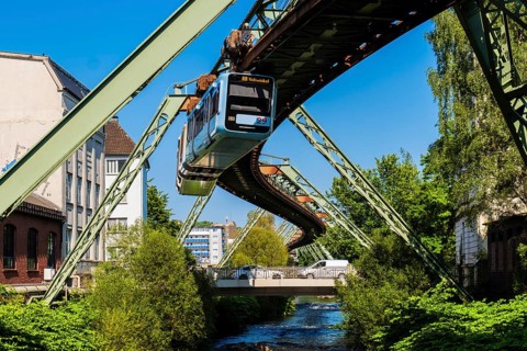 The Wuppertal suspension railway near the Wupperfeld stop in Wuppertal, Germany