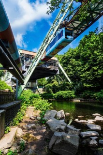 A suspension railway over the Wupper near the Loher Bridge stop, Wuppertal, Germany