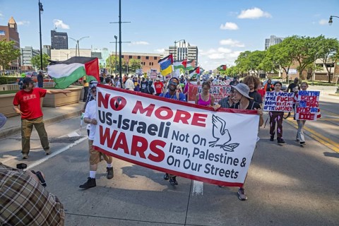 Detroit, Michigan USA - 28 June 2025 - Protesters rallied at the Federal Building and then marched