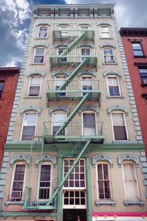 Five-storey residential building with fire escape, New York City, USA