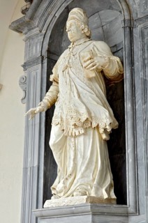 Marble statue of Pope Clement XI by sculptor F. Marattis from Padua in the portico of the