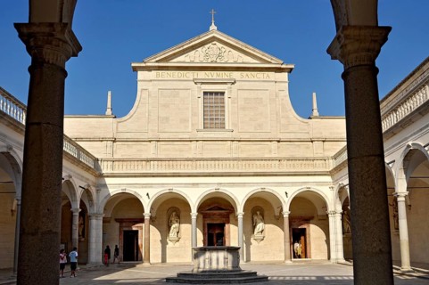 Cloister of the Benefactors with the Basilica Cathedral of the Benedictine Abbey of Montecassino,