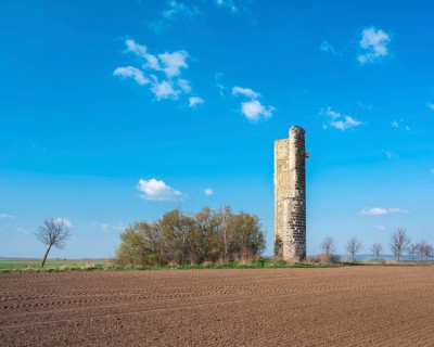 Ruin Gaterslebener Warte, watchtower, part of the Quedlinburg town fortifications, in front a