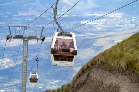Cable car climbing from Quito to the Cruz loma station. City of Quito, Pichincha province, Ecuador,