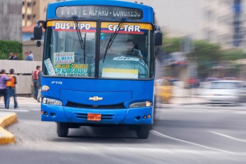 Bus in motion, Motion blur, City of Quito. Pichincha province, Ecuador, South America